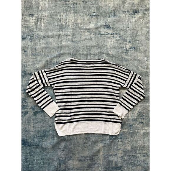 Cynthia Rowley White Dark Navy Blue 100% Linen Lightweight Sweater Medium - Picture 2 of 7